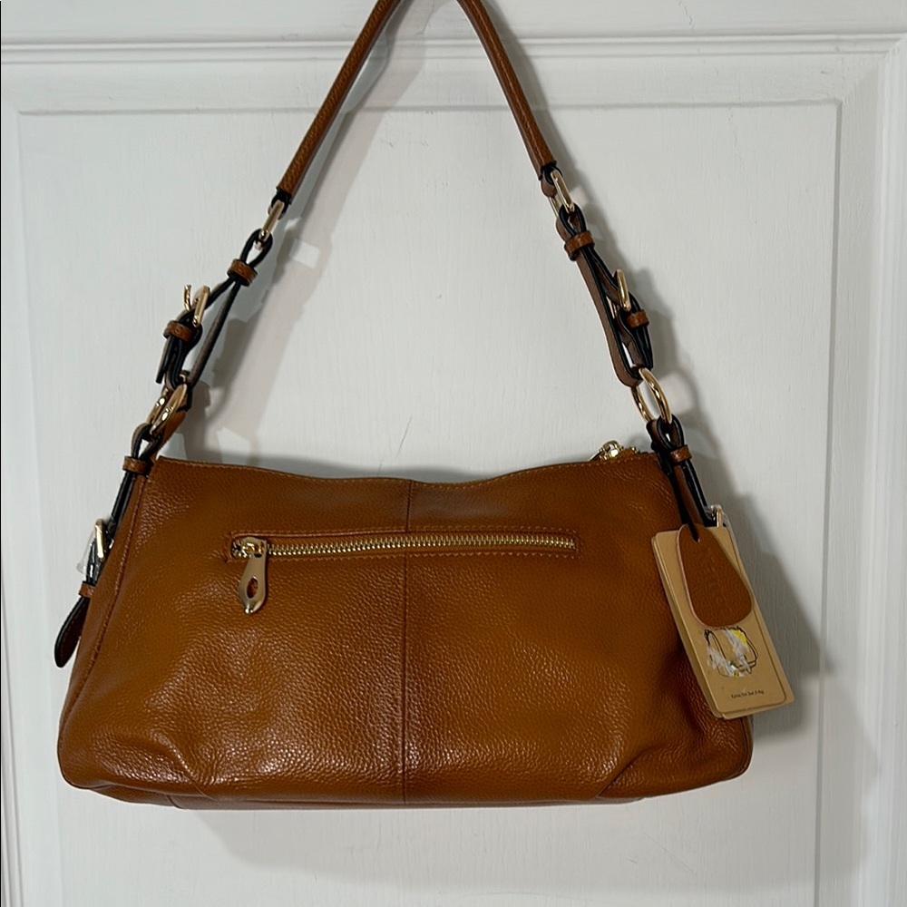 KATTEE PEBBLED Brown Leather Shoulder Bag new with tags